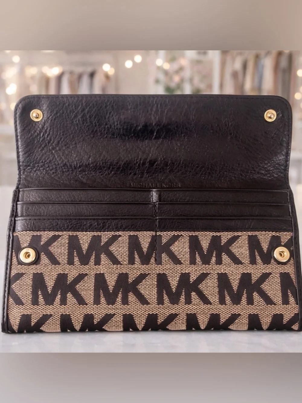 Michael Kors MK Logo Continental   Wallet Brown Black